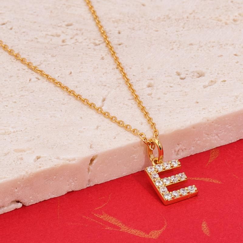 Diamond Cut Sparkly Letter E Initial Pendant Necklace in Gold Vermeil Plated