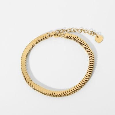 Stainless Steel Chunky Cuban Snake Chain Bracelet with 18K Gold Plated for Women