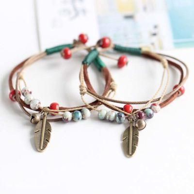 Wholesale Jewelry Creative Hand-Made Bohamian Ceramics Feather Chain Bracelet