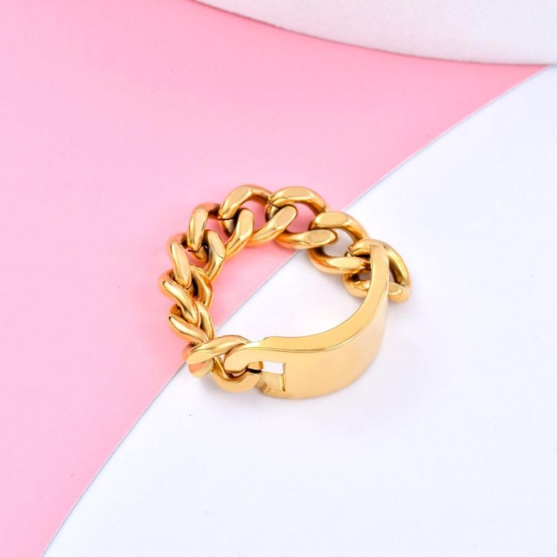 Fashion Gift Jewelry Stainless Steel Curb Link Chain Rings Gold Plated Jewellery for Hip Hop Mens Womens