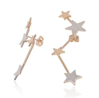 Star Tricolor Gold Plated Women&prime;s Long Earrings