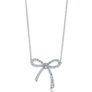 Solid Sterling Silver Paved CZ Bow Tie Pendant Necklace