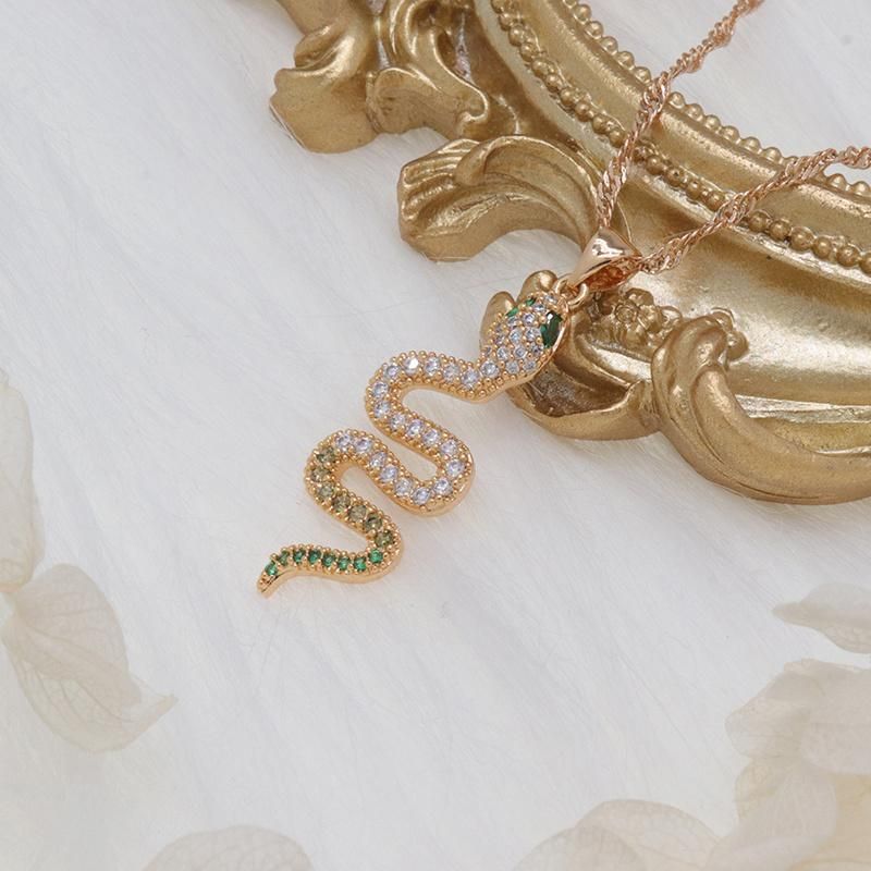 Hot Sale Women′s Zircon Animal Snake Pendant Jewelry Necklace