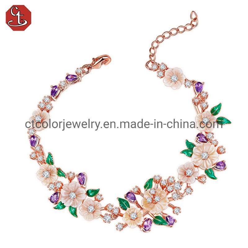 2022 hot sale jewelry green leaf enamel natural shell flower bracelet for women