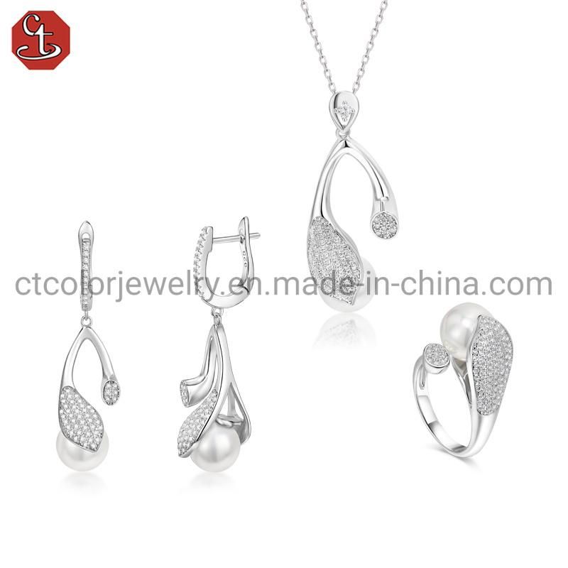 New Fashion Romantic 925 silver Ring Shell pearl pendent Jewelry Set