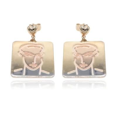 Face Shape Tricolor Gold Plated Fashion Women&prime;s Earrings