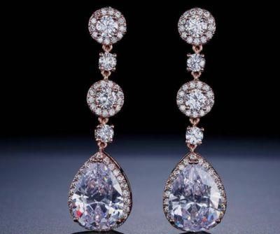 Bridal CZ Earring Jewelry Set, Wedding CZ Earring Jewelry, Bridesmaid Earring, Rose Gold Earring