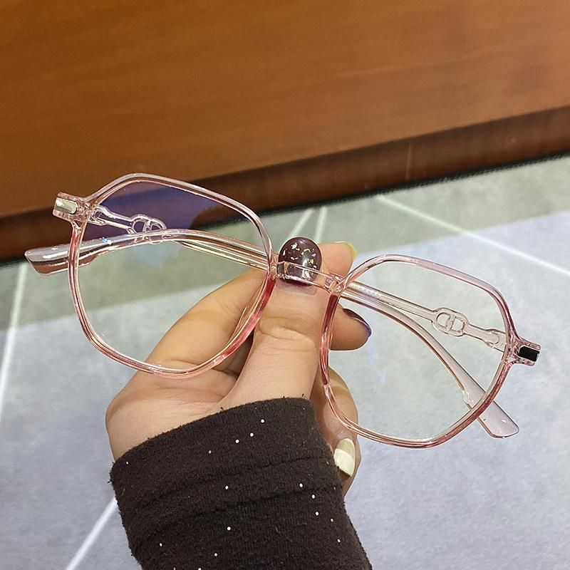 Female Fashion Polygonal Anti-Blue Light Glasses, Big Frame, Small Face, Personality Flat Mirror, Light and Comfortable Glasses Frame
