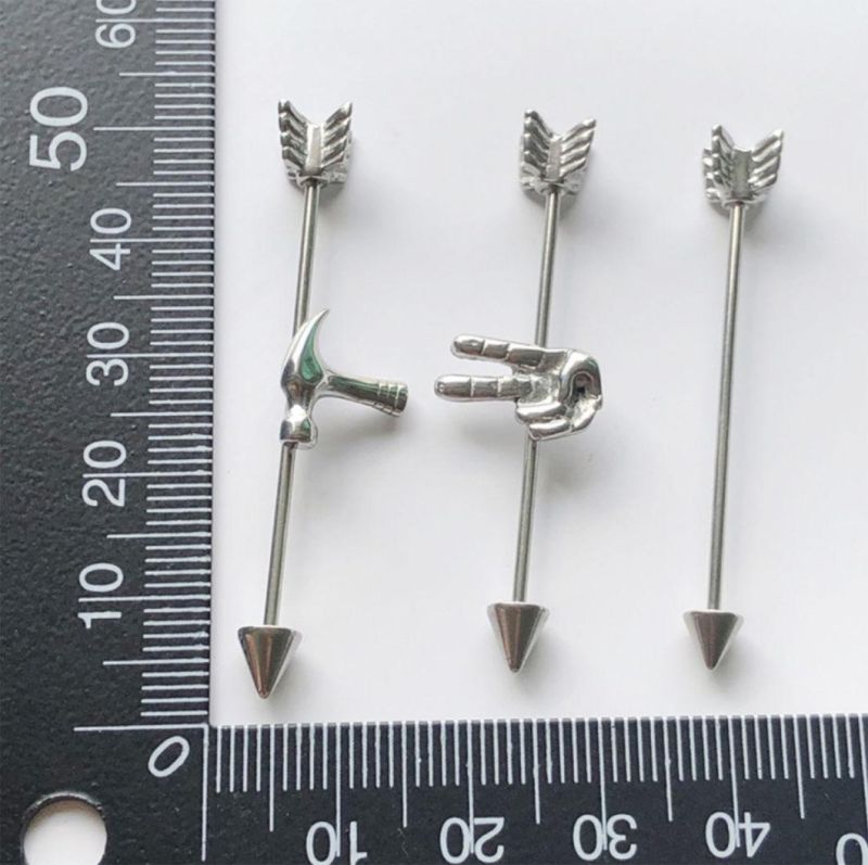 Fashion Jewelry Stainless Steel Ear Bone Nail Punk Wild Long Barbell Scissors Body Piercing Jewelry for Women Ssp081