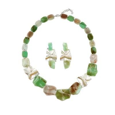 2021 Fashion Green Color Jewelry Set Acrylic Bohemian Geometry Earrings and Necklaces Set