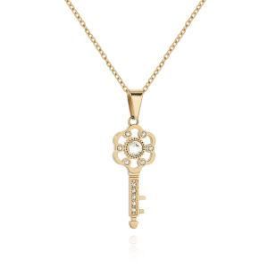 Trendy Elegant Plum Blossom Key Shape Crystal Women Necklace Jewelry
