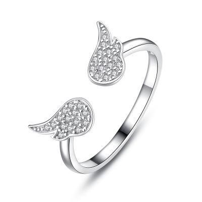 925 Sterling Silver Ring Zircon Angel Wings Adjustable Ring Women Engagement Wedding Fashion Jewelry