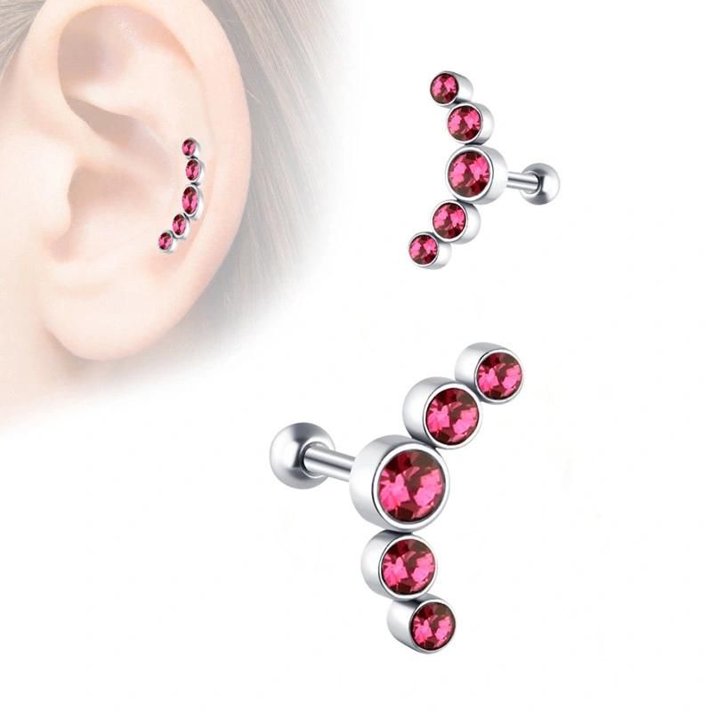 Body Jewelry 316L Surgical Stainless Steel 5-Gem Curved CZ Crystal Cartilage Stud Earring