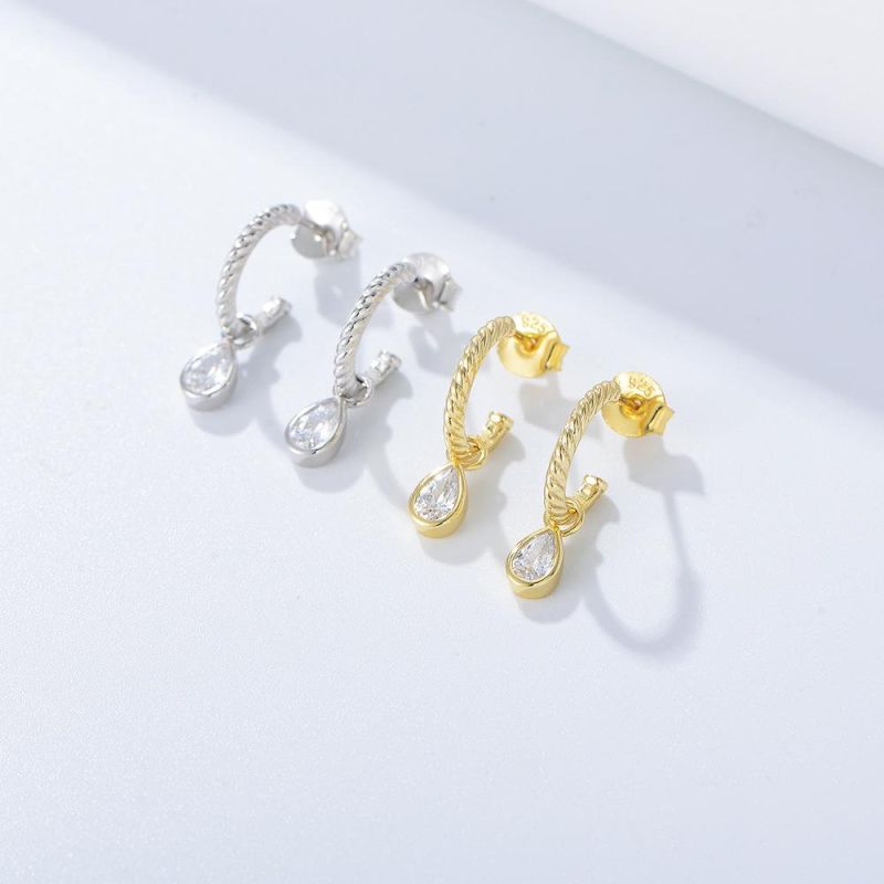 S925 Silver C-Shaped Earrings Drop Shaped Zircon Fashion Jewelry Earrings