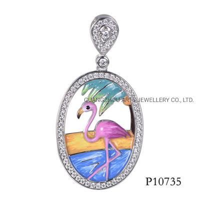 925 Sterling Silver Enamel Jewelry Flamingo Pendant