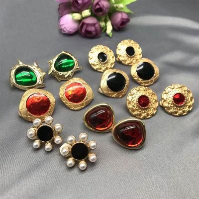 Fashion Jewelry Accessories Vintage Pearl Colorful Stone Silver Stud Earrings