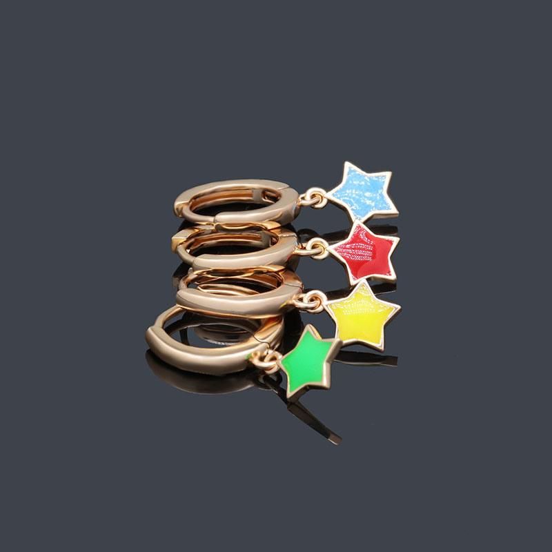 18K Gold Plated Enamel Star Hanging Hoop Earrings