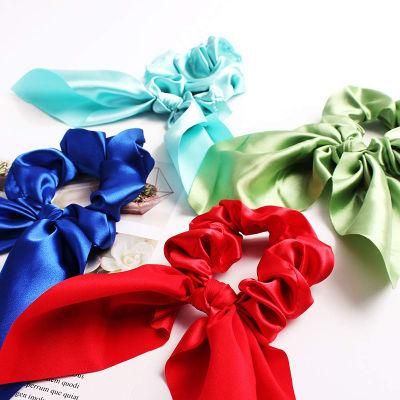 Solid Flower Color Bow Scrunchies Mulberry Silk Ponytail Scrunchie