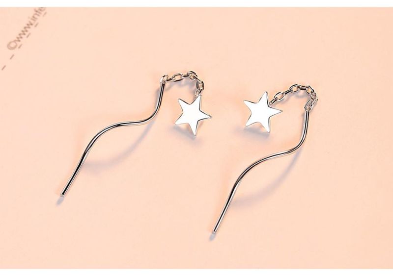 Stylish Long Geometric 925 Sterling Silver Earrings Ear Studs