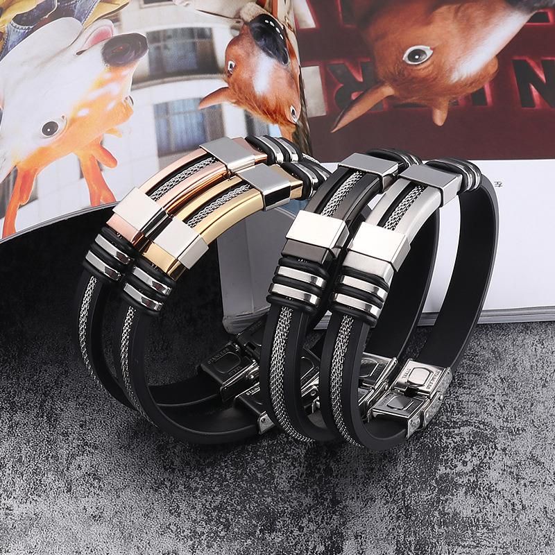 Male Bangles Jewelry New Boutique Men′s Titanium Steel Silicone Bracelet