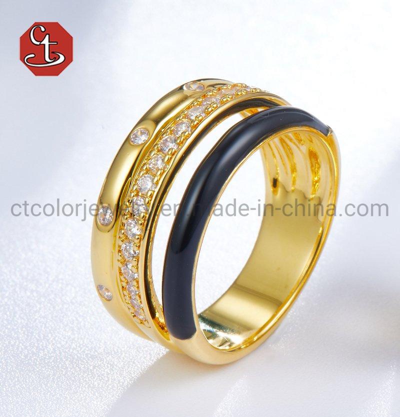 New Design Imitation Fashion Jewellery 925 Silver or Brass 18K Gold Fashion Black Enamel Ring