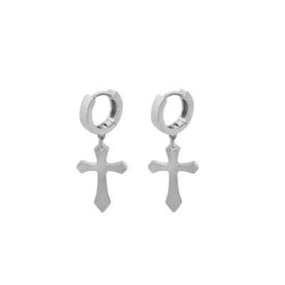 New Arrivals Jewelry 925 Sterling Silver High Polished Hoop Cross Earrings