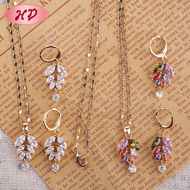 Fashion Wedding Alloy Silver Gold Plated Necklace Earring Ring Jewelry Set with Crystal CZ Pearl