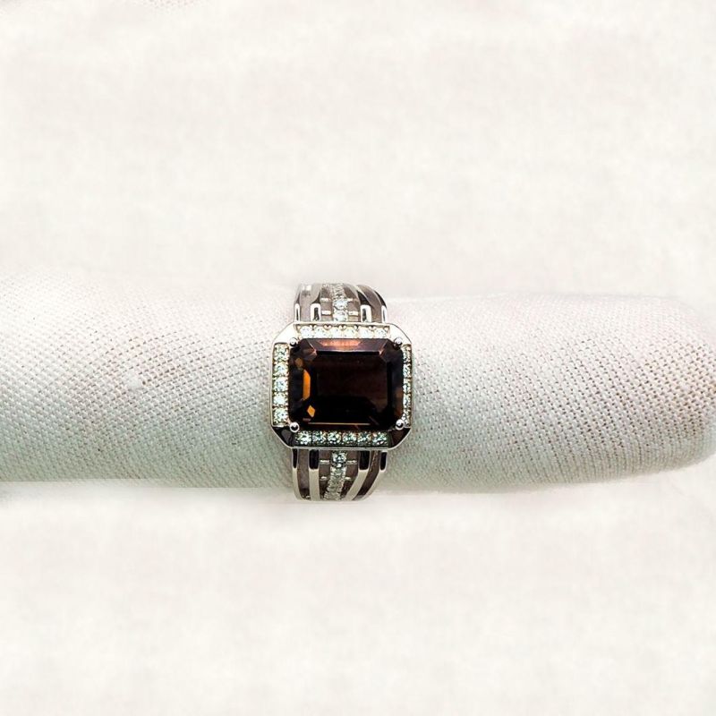Fashion Jewelry 925 Sterling Silver Jewelry Men′s Ring with Gemstone Smoky Quartz
