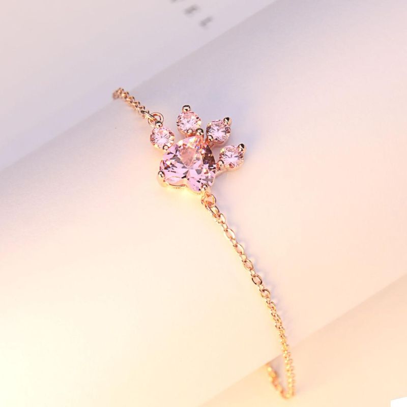 Pink Diamond Footprint Bracelet Rose Gold Plated Hand Jewelry