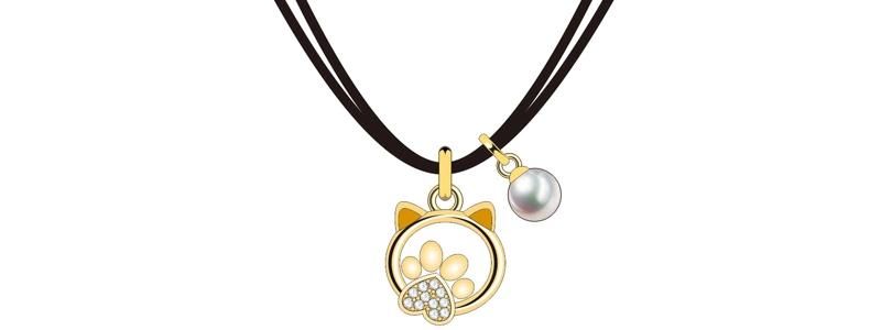 Super High Quality Yellow Pearl Diamond Cute Cat Bear Paw Jewelry Set