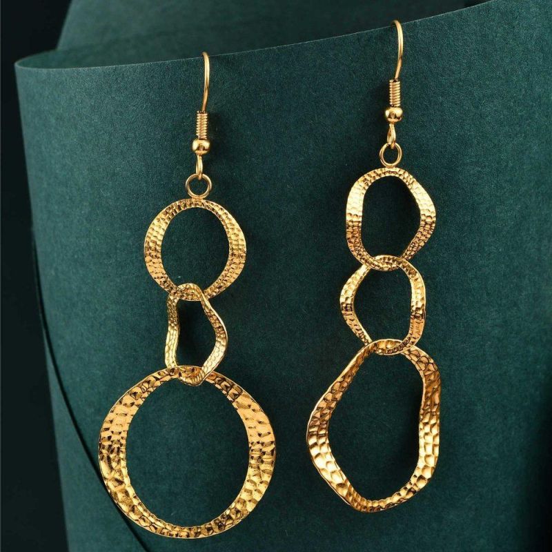 14 K 18K Gold Plated Long Three Circle Stainless Steel Earring Artifical Handmaking Earrings for Women