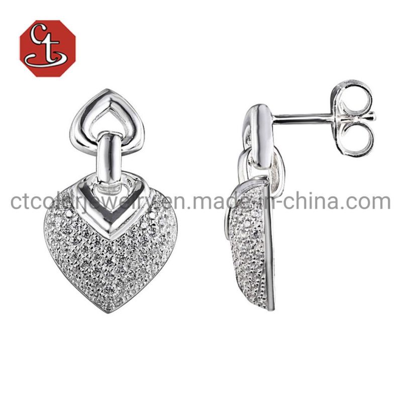 New CZ Pave and Plain Hollow Square Earrings Silver jewelry Brass Jewelry