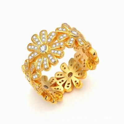 Wholesale 925 Sterling Silver Wide Daisy Ring Gold Plated Rings for Women Girls Rings Jewelry