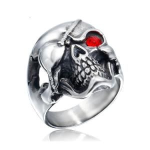 316L Stainless Steel Cool Garnet Skull Man Ring Jewelry