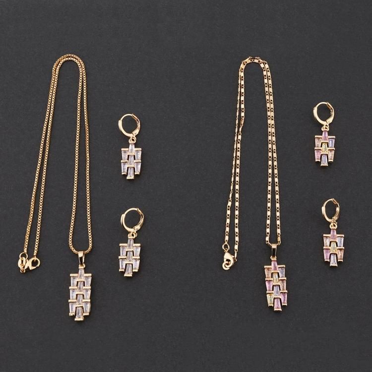 Women Fashion Accessories 18K Gold Plated Silver Alloy Jewelry Chain Sets Pendant Necklace with CZ Crystal