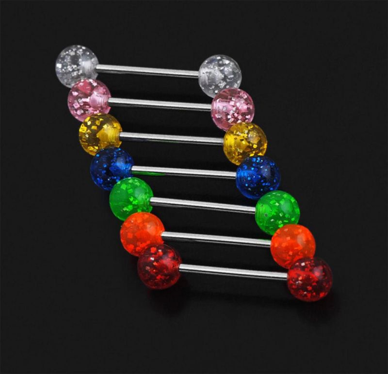 Fashion Body Jewelry 316L Stainless Steel Medical Steel Piercing Acrylic 14G Luminous Ball Tongue Nails Glow Tongue Nail Snrg02