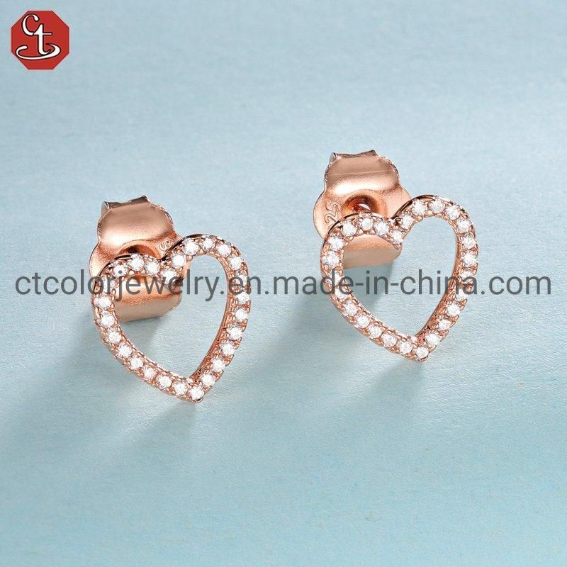 925 Sterling Silver Earrings Small Heart Shape Earrings Cubic Zirconia Earrings
