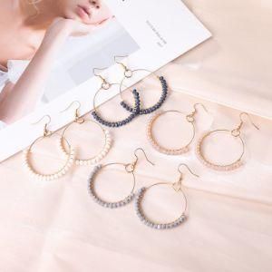Pearl Round Charm Hoop Earrings Handmade Stone Beaded Earrings
