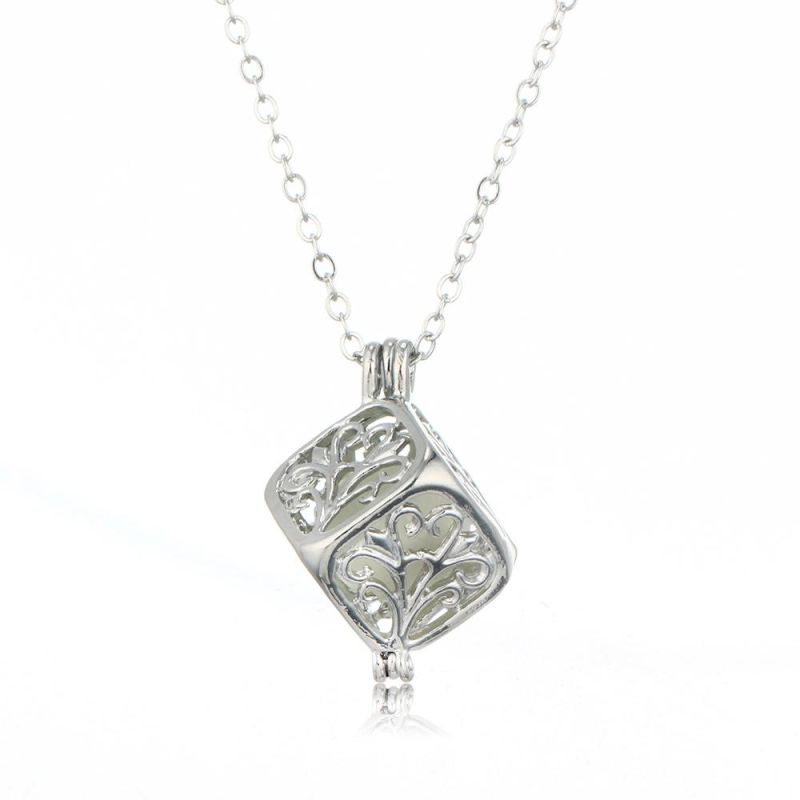 Hollow Luminous Cube Fluorescent Rubik′s Cube Pendant Necklace Clavicle Chain