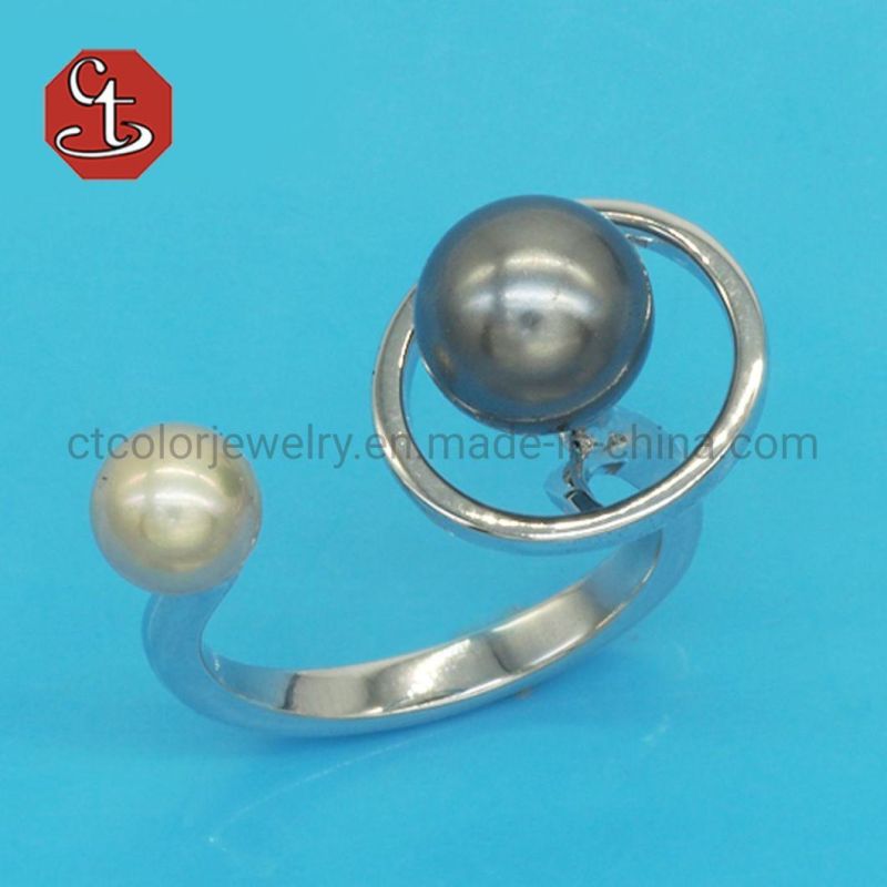 Stylish Retro Metal Open Geometric Resizable Rings Pearl Rock Punk Freshwater Pearl Ring Jewelry for Party Gift