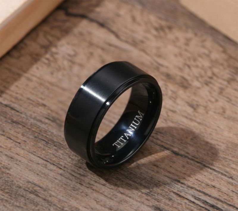 Fashion Jewelry IP Black Titanium Band Pure Titanium Wedding Ring for Men Tr2025