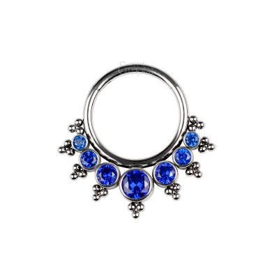 Eternal Metal ASTM F136 Titanium Blue Cubic Zircons Hinged Segment Hoop Rings Jewelry Piercing