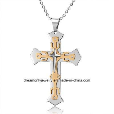 Fashion Stainless Steel Silver Gold Star Cross Pendant Biker Men&prime;s Chain Necklace