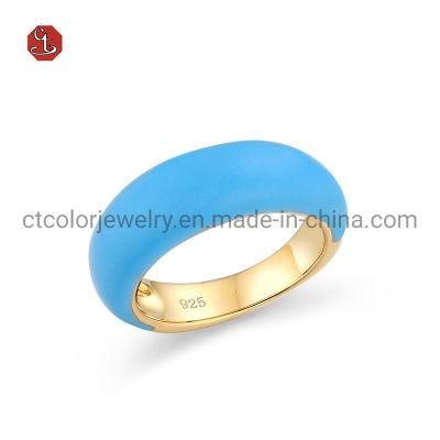 14K 18K Gold Plated Jewelry Ring Sterling Silver Blue Color Enamel Ring