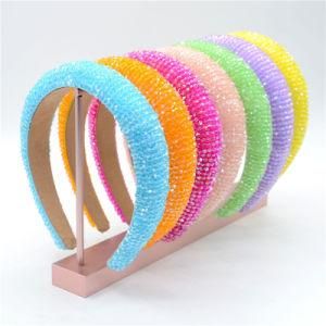 2021 Fashion Bright Colour Handmade Sewing Beads Headband Fresh Colour Bling Crystal Hair Band for Girl