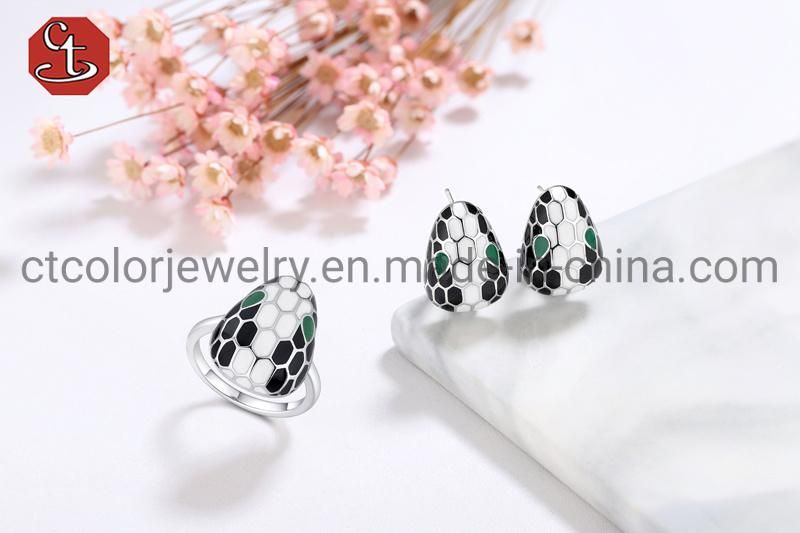 Fashion Jewelry 925 Sterling Silver Enamel Teardrop Head Snake Coil Wrap Ring