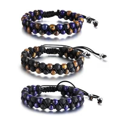17-35cm Adjustable Length Bracelet Volcanic Lapis Lazuli Woven Men&prime;s Bracelet