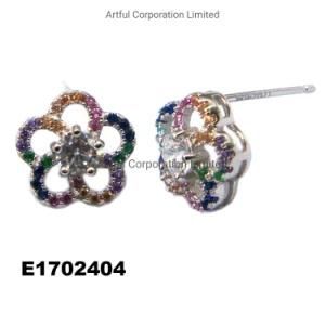 Hot Sale Multi-Color Prong Set Silver Earring