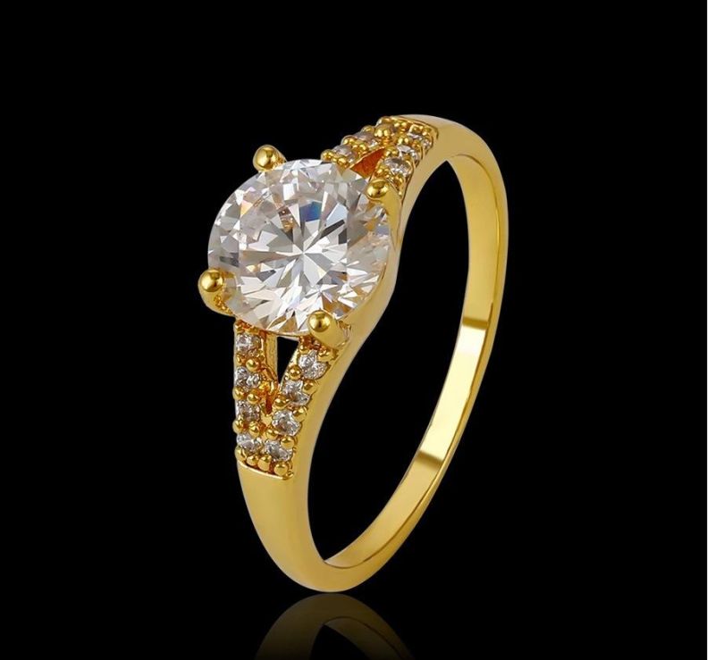 Copper Alloy Dubai 24K Gold Plated Engagement Diamond Ring