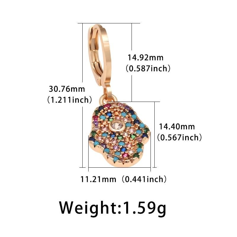 Brass Gold Plated Colorful Zircon Hamsa Hand of Fatima Earrings